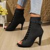 New Noble High Quality Jazz Dance Shoes for Women's Sexy Red Heels Ankle Boots Peep Toe Zipper Indoor Dancing Sandals