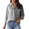 Women Shirt Lapel Long Sleeve Single Breasted Shirt Tops with Patch Pocket Loose Fit Breathable Office Tops