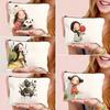 Unique Canvas Makeup Bags Zipper Closure Cute Girl Pattern Girls Cosmetic Pouch Large Capacity Storage Handbag Girls