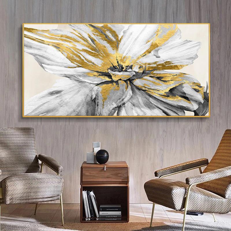 Golden Flower Abstract Home Decor Oil Painting Printed On Canvas Wall Art for Living Room Modern Posters Vintage Quadros Nordic