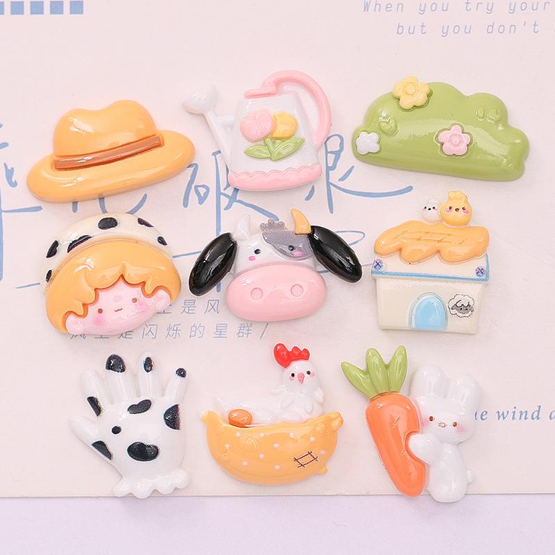 10 Pcs New Mini Cute Cartoon Rabbit, Dairy Farm Series Resin Scrapbook Diy Jewellery Hairpin Accessories Decorate Craft A96