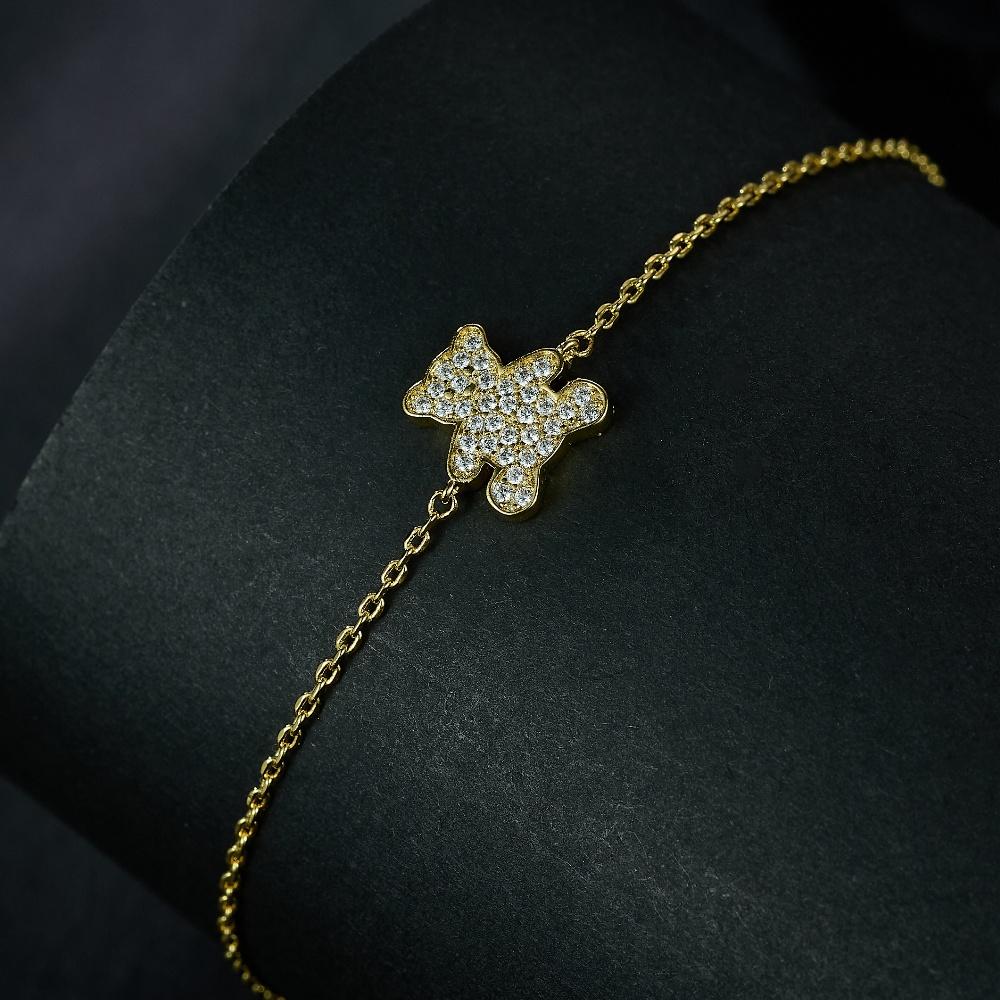 20cm Bear Bracelet  14K Gold Plated Copper White Zircon Bracelet Custom Fashion Jewelry Cute Bear Bracelets