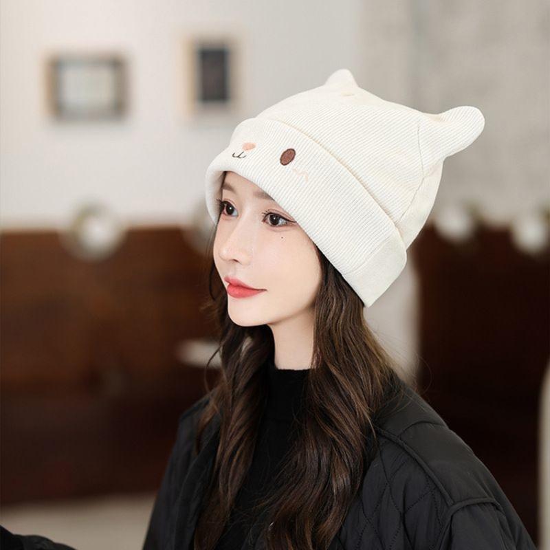 Winter Cute Cat Ear Knitted Hat Warm Beanie Winter Pullover Cap for Womens Girls