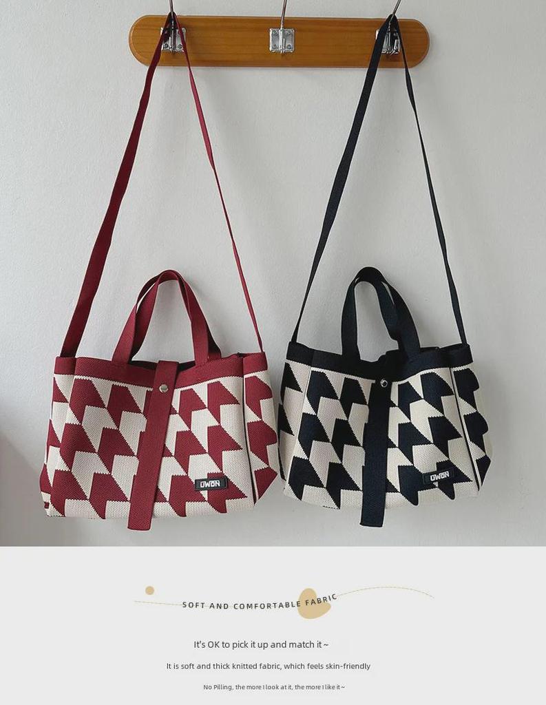 Schwarz & Weiß Pfeil Gestrickte Schulterhandtasche - Große Kapazität Koreanischer Stil Messenger Tote für Frauen