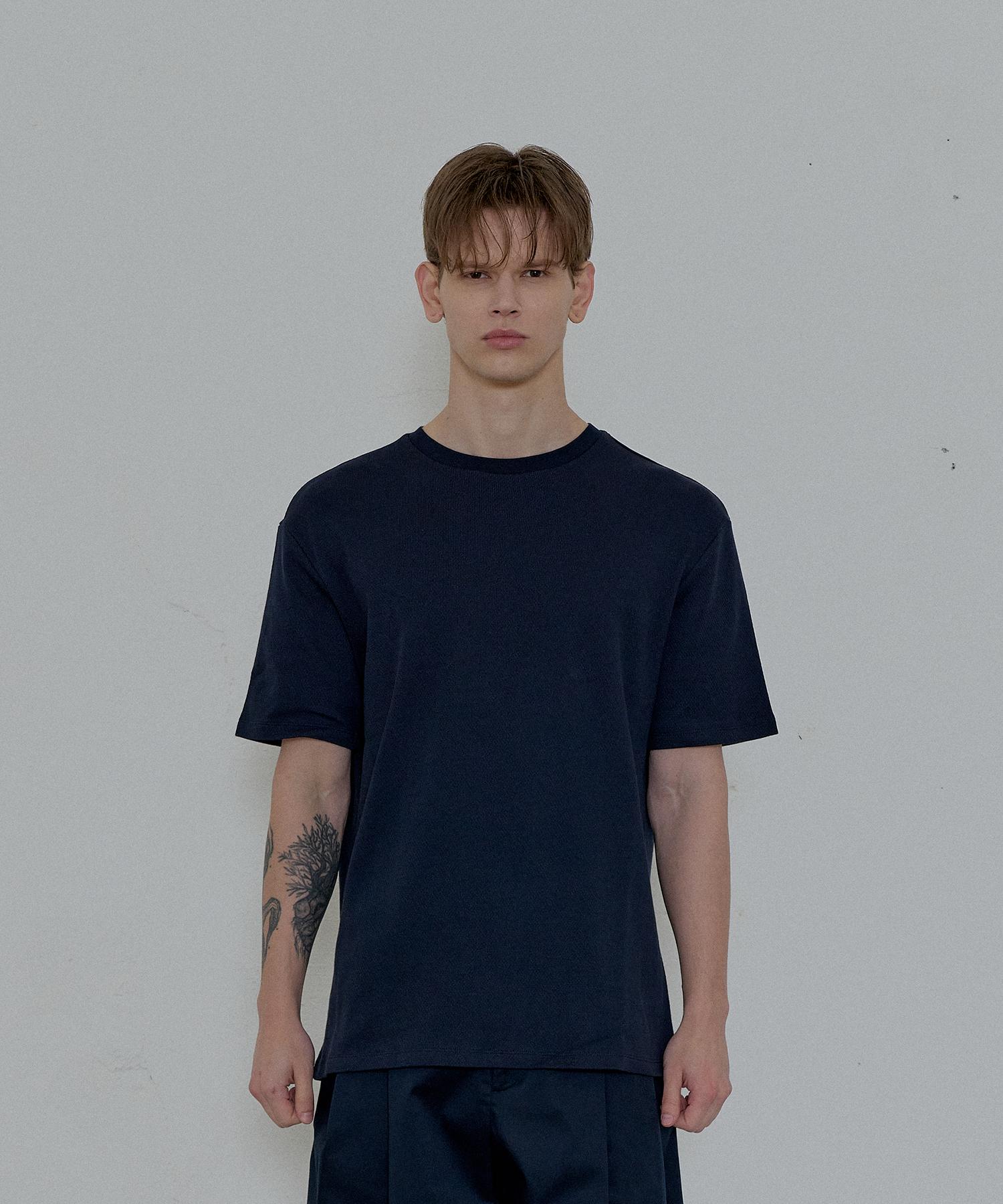 Phil Seek Organic Cotton Waffle Knit T-Shirt (Navy) 1