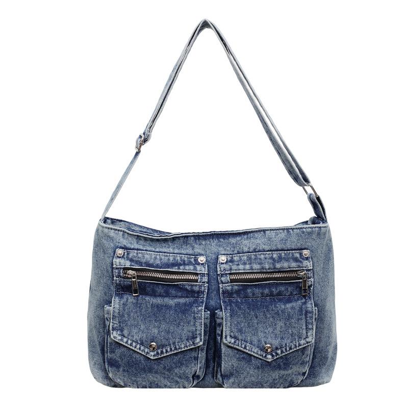 Vintage Large Capacity Denim Messenger Bag Women's Shoulder Crossbody Bag