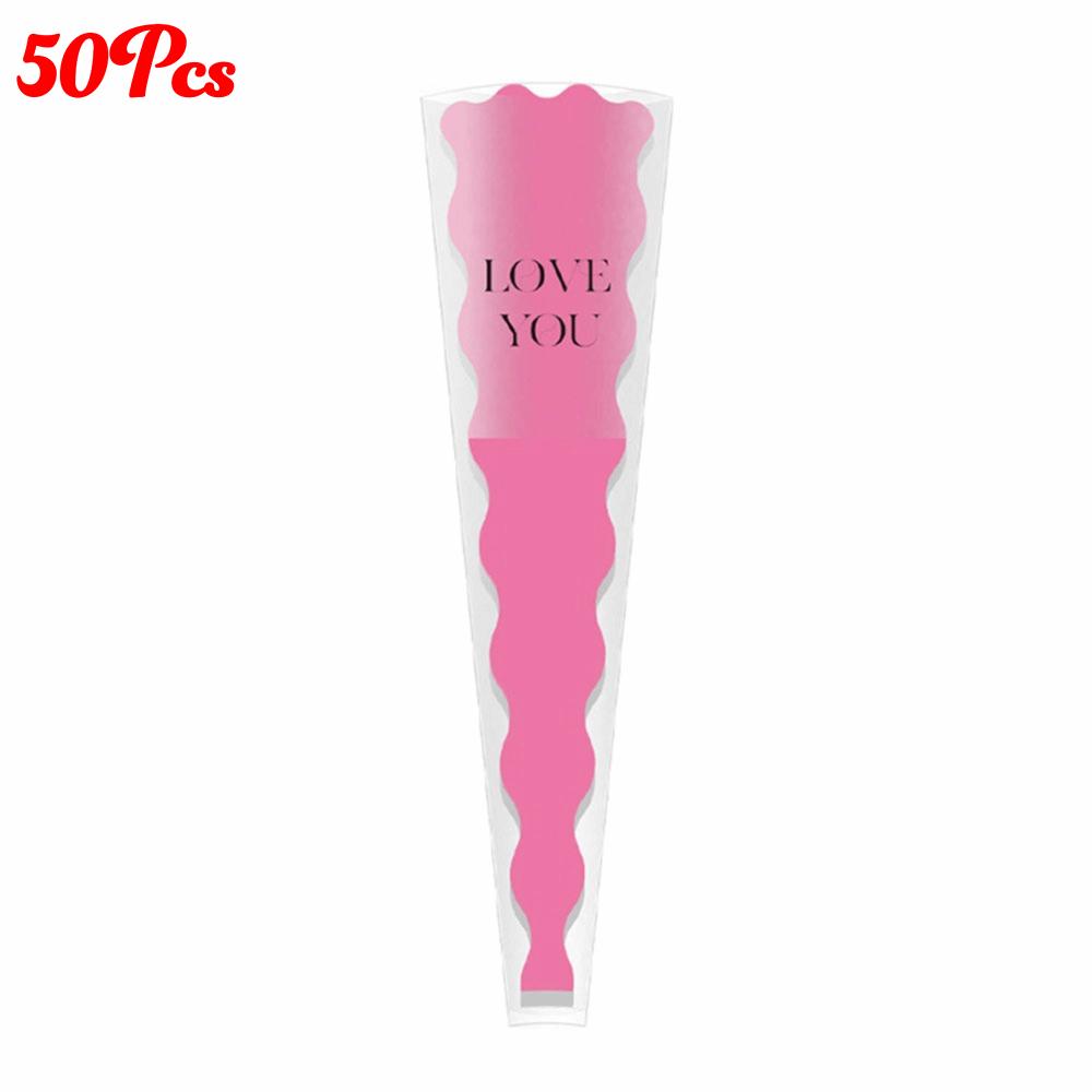 50Pcs Clear Flower Wrapping Bag LOVE YOU Print Single Flower Bag Floral Packaging