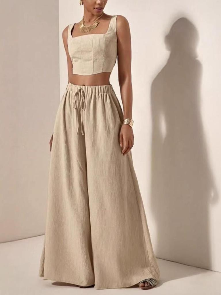 Spring/Summer 2026 Women's Solid Color Vest and Wide-Leg Pants Suit