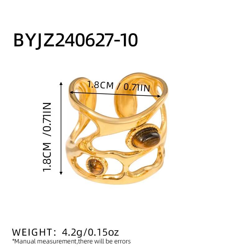 

Creative Gold Plated Stainless Steel Rings for Women Simple Geometric Round Natural Stone Finger Ring Boho Vintage Jewelry Gift