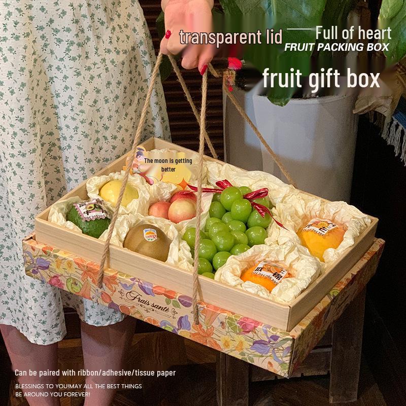 Ins Style Transparent Fruit & Flower Gift Box, 10 Jin Capacity, Leather Mixed Gift Box
