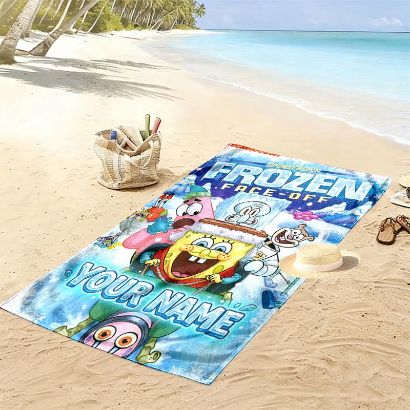 Custom Spongebob Squarepants Print Beach Towel, Large Soft Quick Dry Towel for Beach Camping Swimming