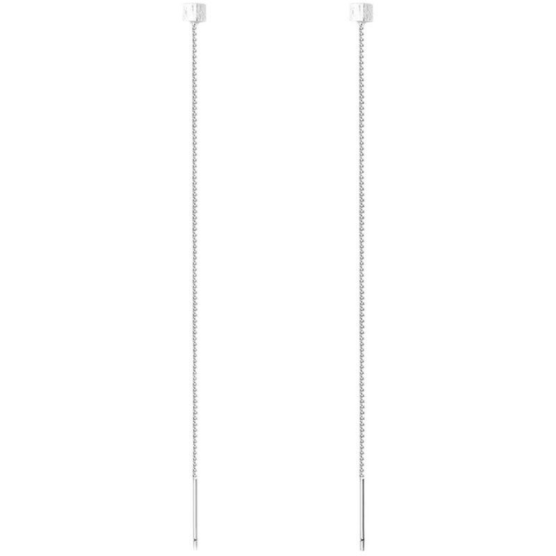 Silver Needle Square Earrings: Long Tassel, Minimalist Cold Style, Comfortable for Sleeping, Face-Framing Design for Women