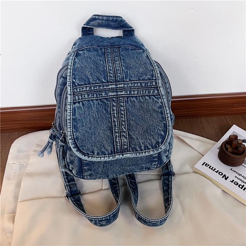 Denim Backpack for Women – Vintage Washed Jeans Style School Bag – Perfect for Casual Wear & Campus Life