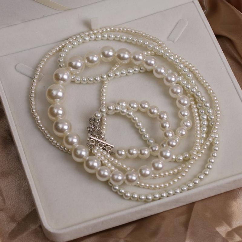 Women Girls Fashion Pearl Camellia Long Milti-layers Necklace Chains Elegant Lady Wedding Party Dress Jewelry Necklaces