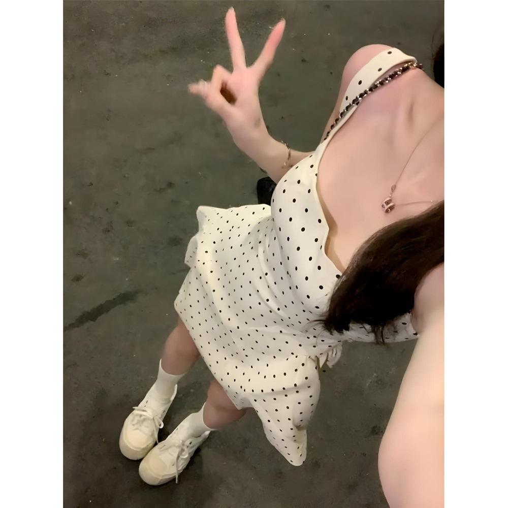 White Polka Dot Suspender Dress Children Summer Small Temperament Casual Daughter Style Miu Dress