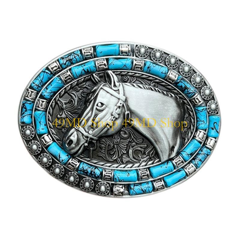 49MD Cowboy Belt Buckles for Men Women Cool Horse Head (Silver/Bronze)