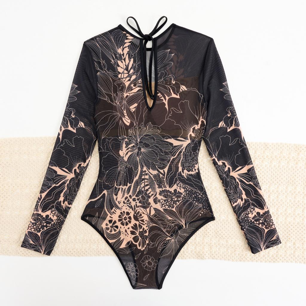 Vintage Long Sleeve UV Protection One Piece Swimsuit For Women Retro Swimwear Comfortable Stylish Bathing Suit For Beach Pool Activities