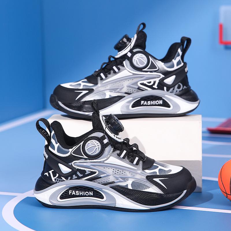 Spring 2025 Waterproof Leather Boys' Basketball Shoes for Kids - Wear-Resistant Trendy Running Shoes