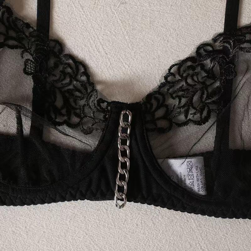 Sexy lingerie three-point set metal chain embroidery shapewear bra set
