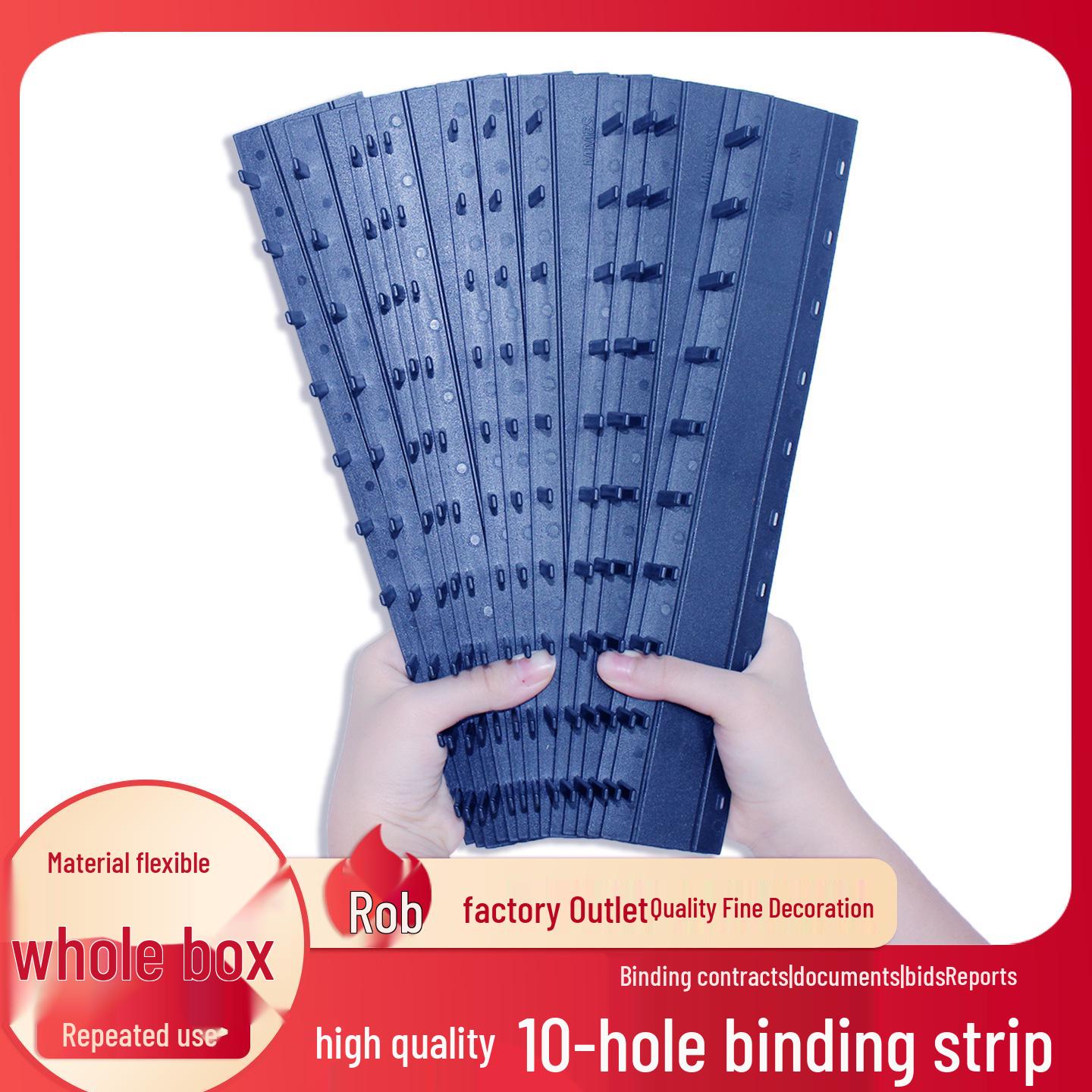 A4 Binding Strip, 10-Hole, Blue, 22.5mm Thickness, 50-Pack 22.5mm [Holds ~220 sheets of copy paper]
