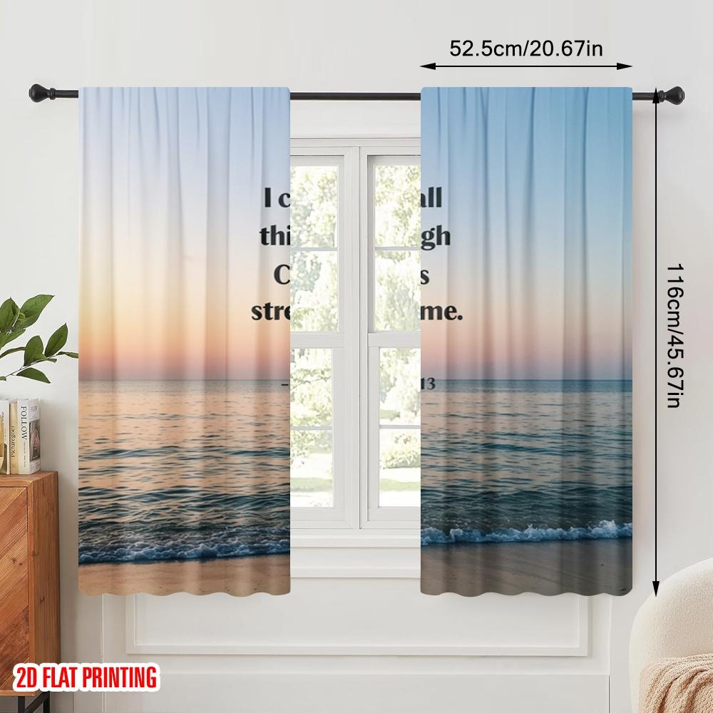 2pcs 2D Flat Printing Scene Curtains I Can Do All Things Polyester Without Electricity 0 Use for Classroom Office