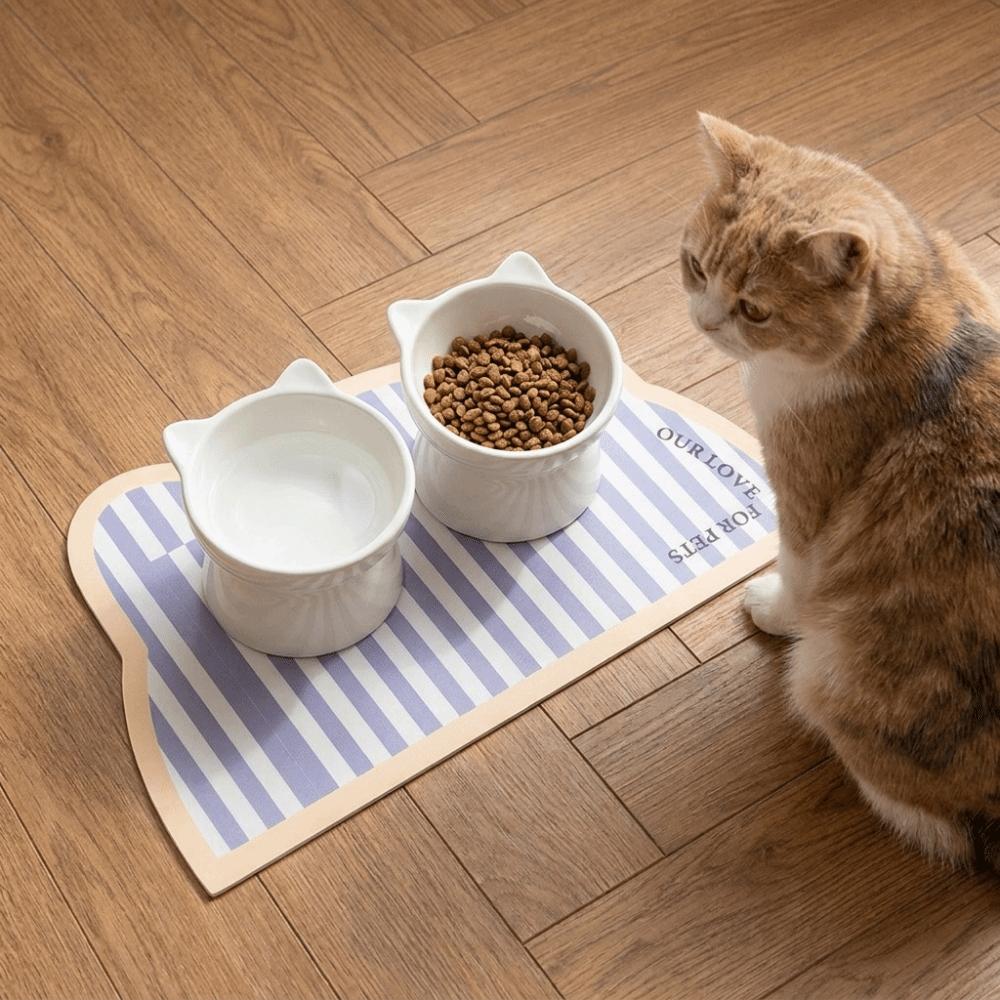 Leak-Proof Pet Placemat Anti Slip Cat Bowl Mat Cat Head Shaped Pet Meal Mat Multi-Pet Household