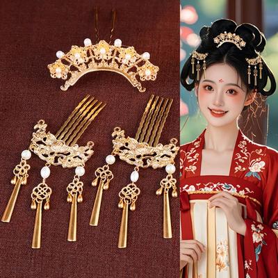 1 Set Chinese Style Ancient Hair Stick Pearl Classical Tang Dynasty Hairpin Tassel Elegant Flower Hair Comb
