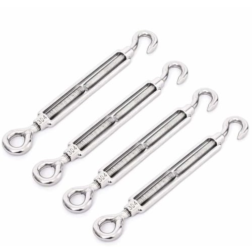 AILENLAN Turnbuckle, Wire Buckle, Hook, M5, Set of 4, Stainless Steel SUS304, Adjustable Tension, Wire Rope Fixing, Rust Prevention, Durability, Struc