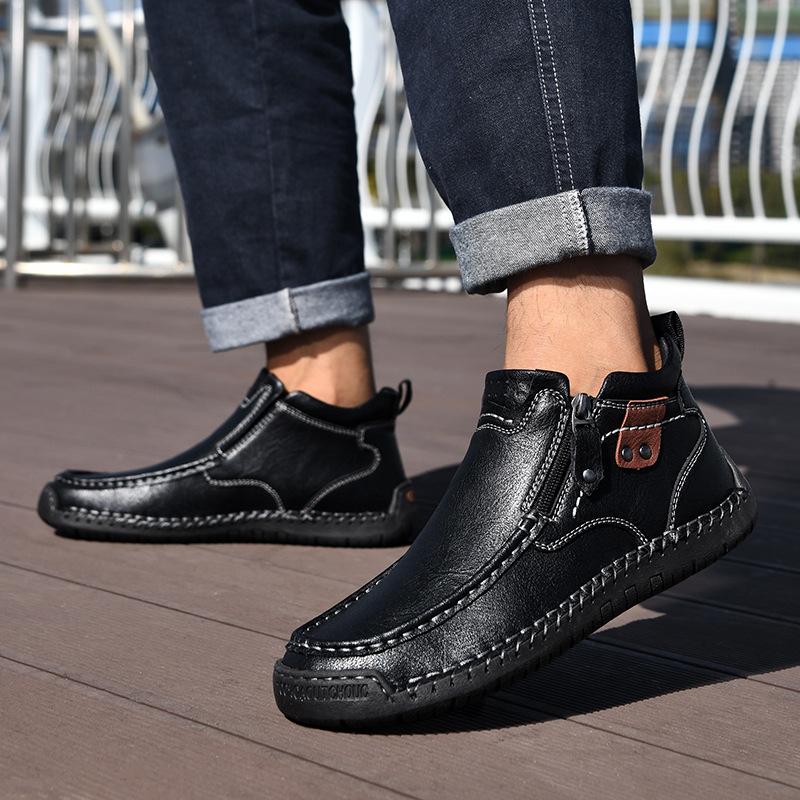 2024 Winter Men's Casual Mid-Top Side Zip Short Boots - Fashionable Large Size Outdoor Shoes