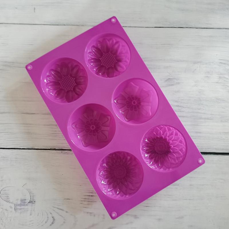 1 szt. 6 wnęk, 3 różne kwiaty i rośliny, silikonowa forma na czekoladę, ręcznie robione mydło, forma na ciasto księżycowe w kształcie słonecznika