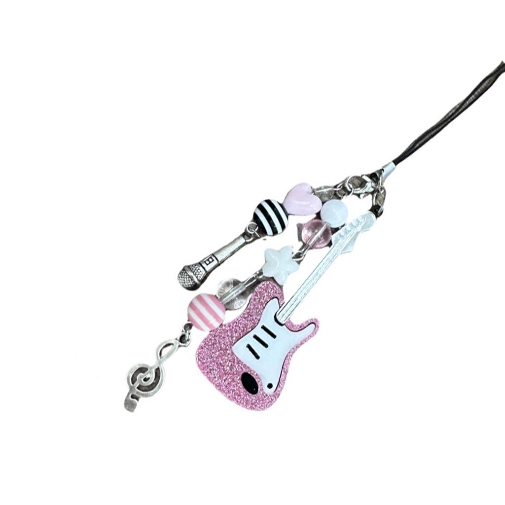 Stylish Violin Phone Charm Eye Catching Beaded Keyring Guitar Key Pendant Fashionable Alloy Key Chain for Bags Key