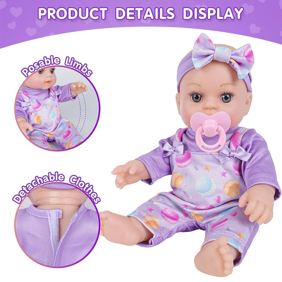 Simulation Doll Cute Purple Clothes with Pacifier 30CM Reborn Doll Simulation Doll Girl Gift