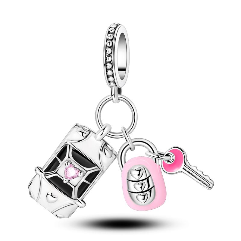 Brand Latest Arrival Compatible With Authentic Original Copper Metal Charm Bead Components Bead Components Bow Perfume Bottle Pink Charm Bead
