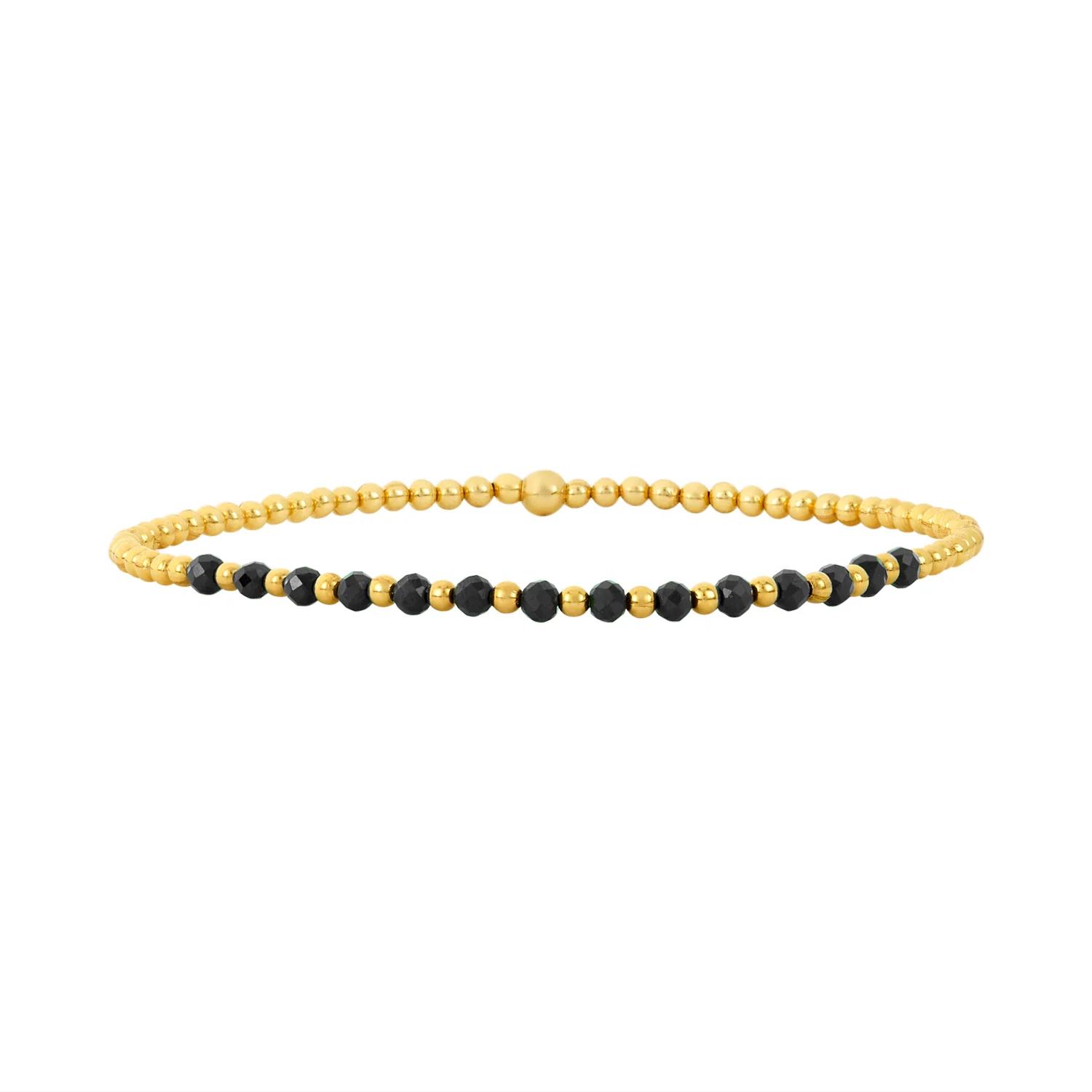 

Vlen Minimalist Thin Black Spinel Bead Bracelet Natural Stone Gold Plated Everyday Stacking Jewelry for Women