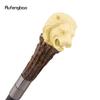 Yellow Resin Lion Head Tree Root Walking Cane Fashion Decorative Steel Stick Gentleman Elegant Cosplay Cane Knob Crosier 94cm