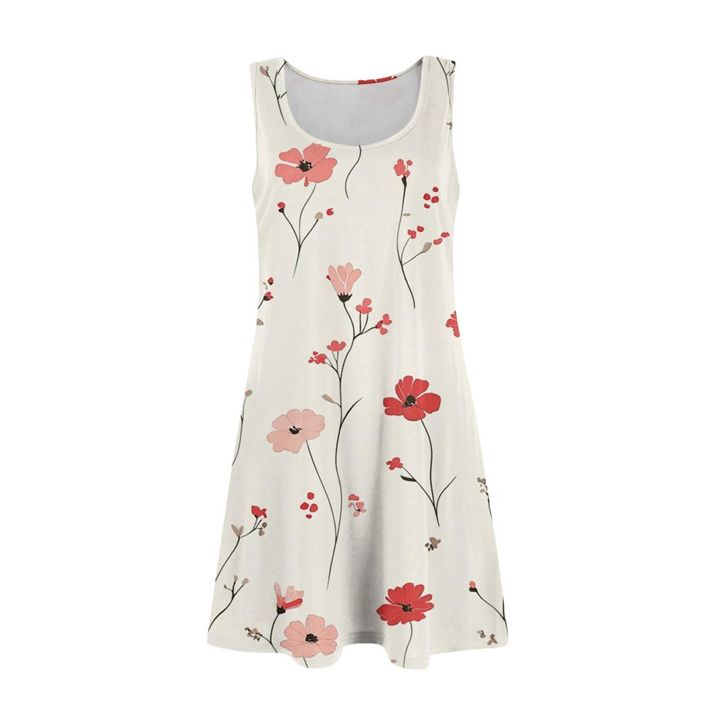 Women's Fashionable Casual V-neck Sleeveless Patterned Dress
