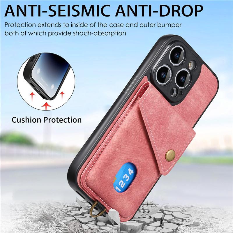 Lanyard Leather Wallet Card Phone Case for iPhone 14 Plus 13 12 11 SE 2022 X XR XS Max 8 7 6 for Samsung Galaxy S23 Ultra S22 S21 A54 A34 Flip Cover