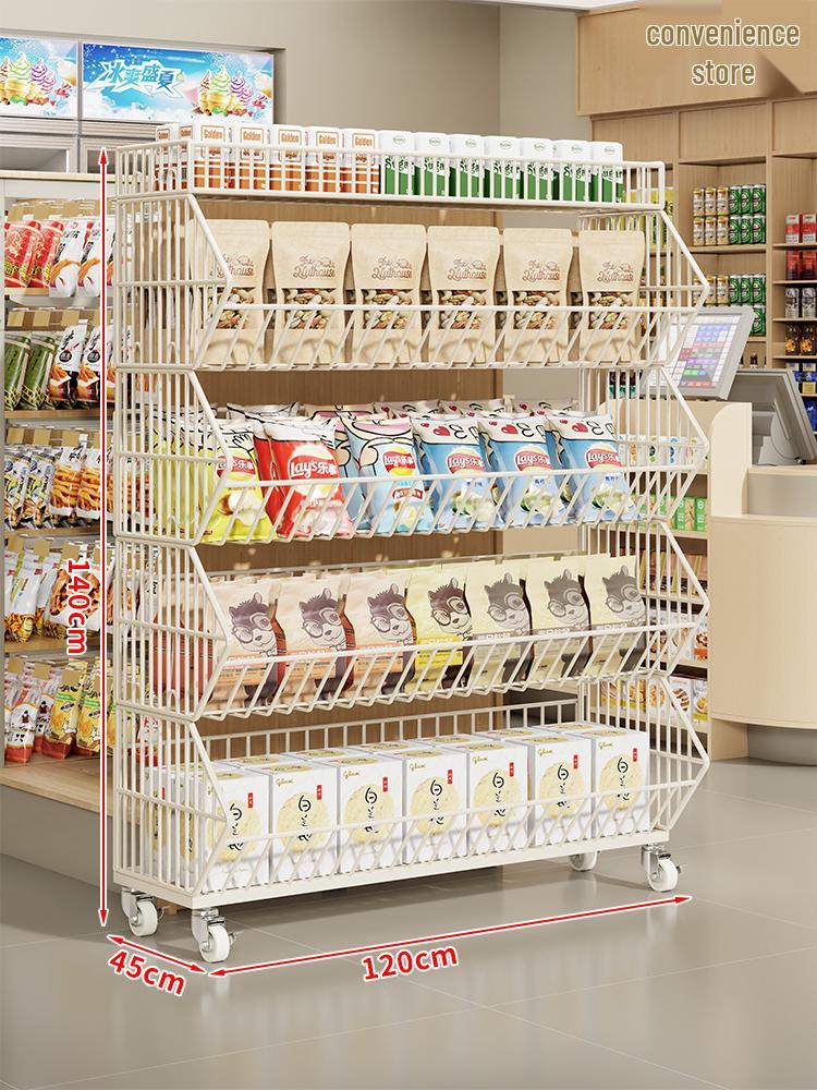 Multi-Layer Snack Display Rack with Wheels for Supermarket or Convenience Store