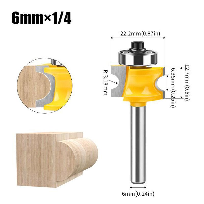 6mm Shank 1/4inch Shank Half Round Bit Convex Edging Bits for Wood End Mill Woodworking Tool Industrial Grade Milling Cutter