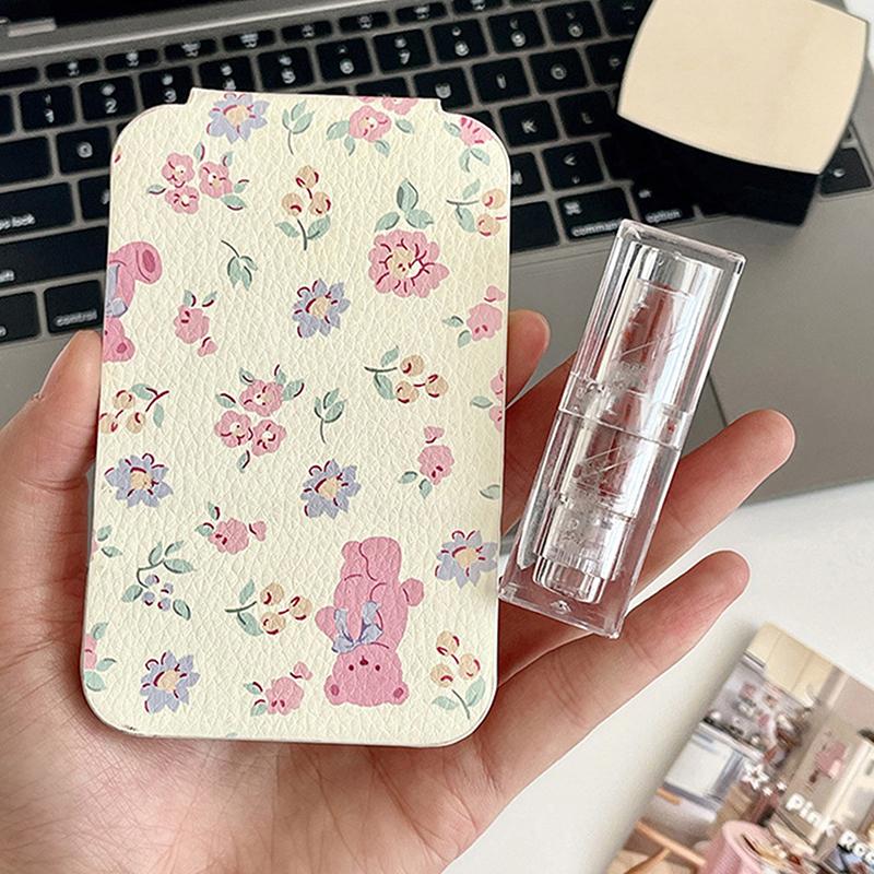 Folding Makeup Mirror High-Quality Portable Desktop Makeup Mirror Single-Side Creative Women Floral Bear Standing Makeup Mirror