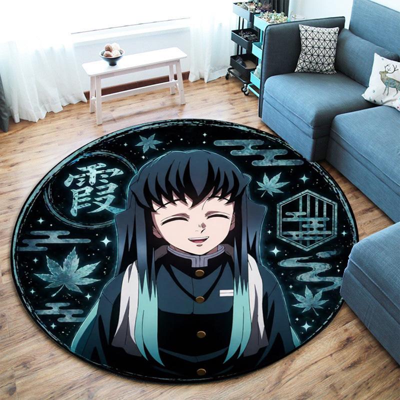 Classic Japanese-style Cartoon Demon Slayer Round Rug, Home Soft Decorative Anti-slip Yoga Mat and Chair Mat, Outdoor Floor Mat Carpet K5