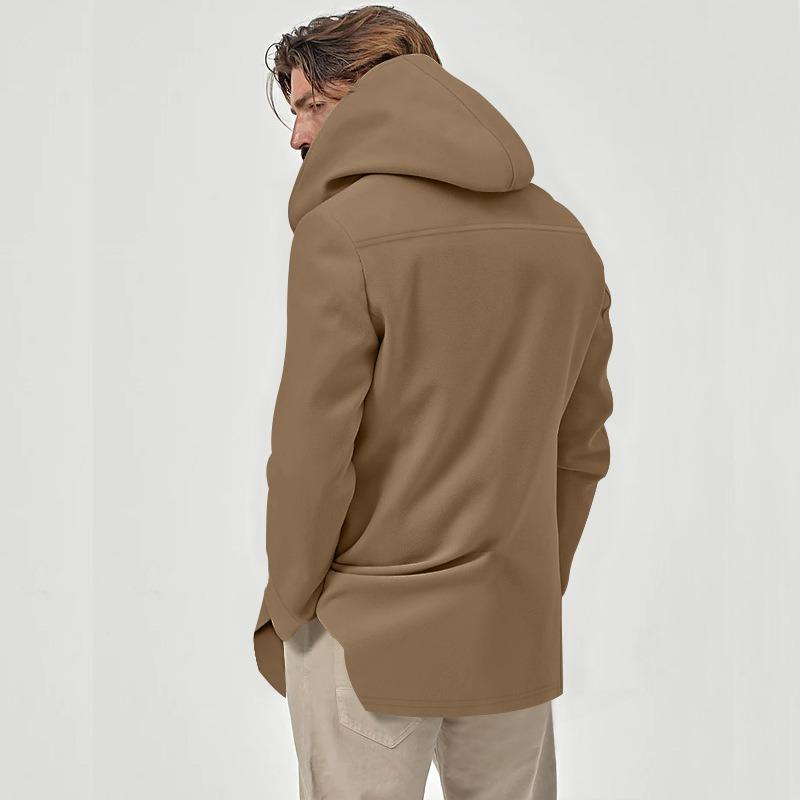 Men's Mid Length Lapel Hooded Trench Coat, Composite Spacer Fabric Double Breasted Casual Jacket for Spring Autumn
