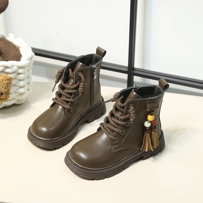 

Ботинки для мальчиков и девочек 2025 осень и зима новые ботинки Мартин на мягкой подошве детские ботинки принцессы короткие ботинки кожаные ботинки высокие одноклассники 37 коричневый