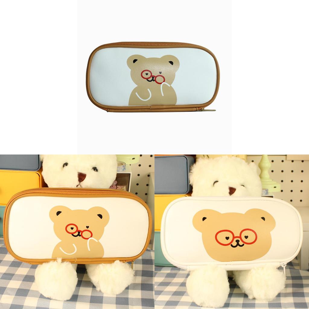 Japanese Style Pu Pencil Bag With Cute Bear Design For School Supplies