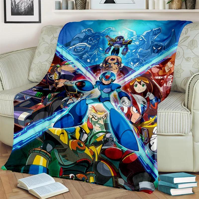 Koc Kreskówkowy Retro Gry Megaman Rockman, Miękki Koc do Rzucania do Domu Sypialni Łóżka Sofy Pikniku Podróży Biura Koc Okrywowy dla Dzieci