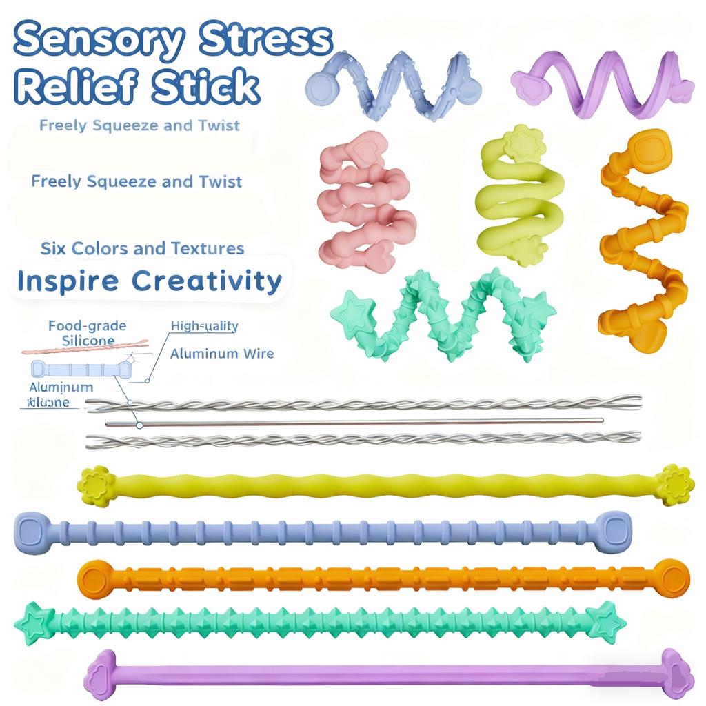Food-Grade Silicone Sensory Sticks For Children, Twistable Texture And Stress-Relieving Toys