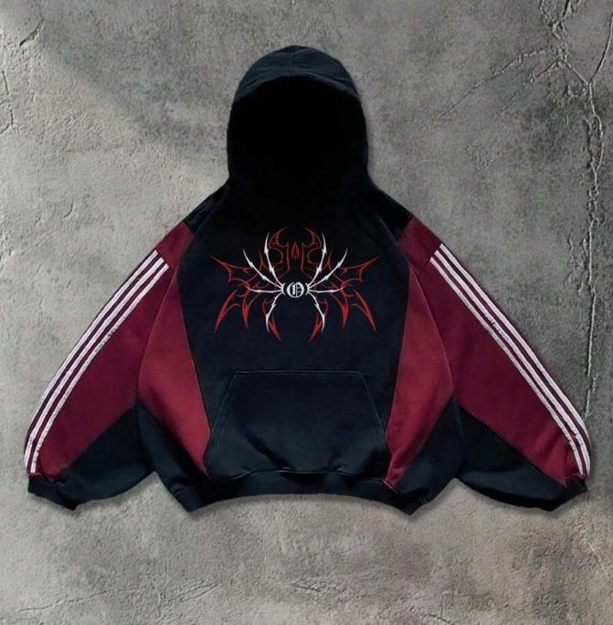 Sweat à capuche American high street araignée sombre impression 3D association de couleurs marque tendance de niche hip hop rétro sweat à capuche ample