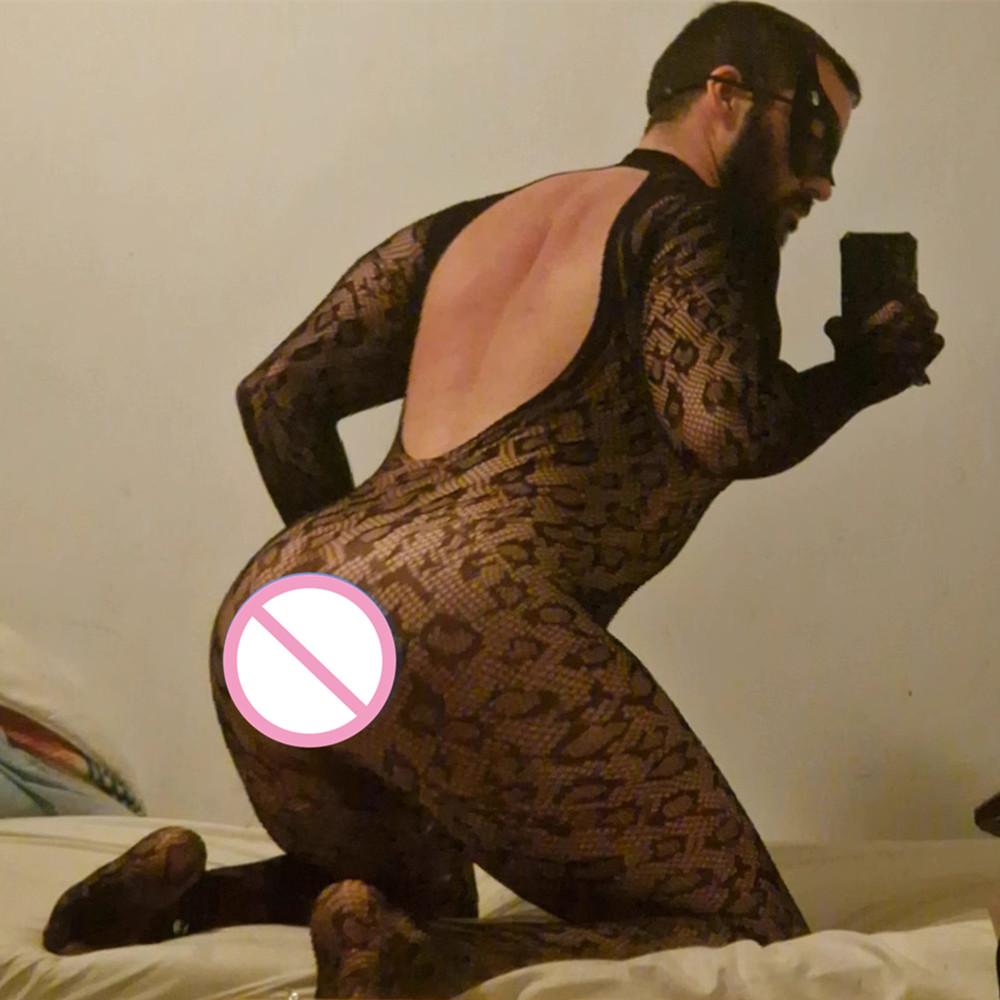 Sissy Sex Shop Adult Toy Men Lingerie Exotic Apparel Male Porn Jumpsuit Backless Leopard Bodystockings Porn Pantyhose Pajamas