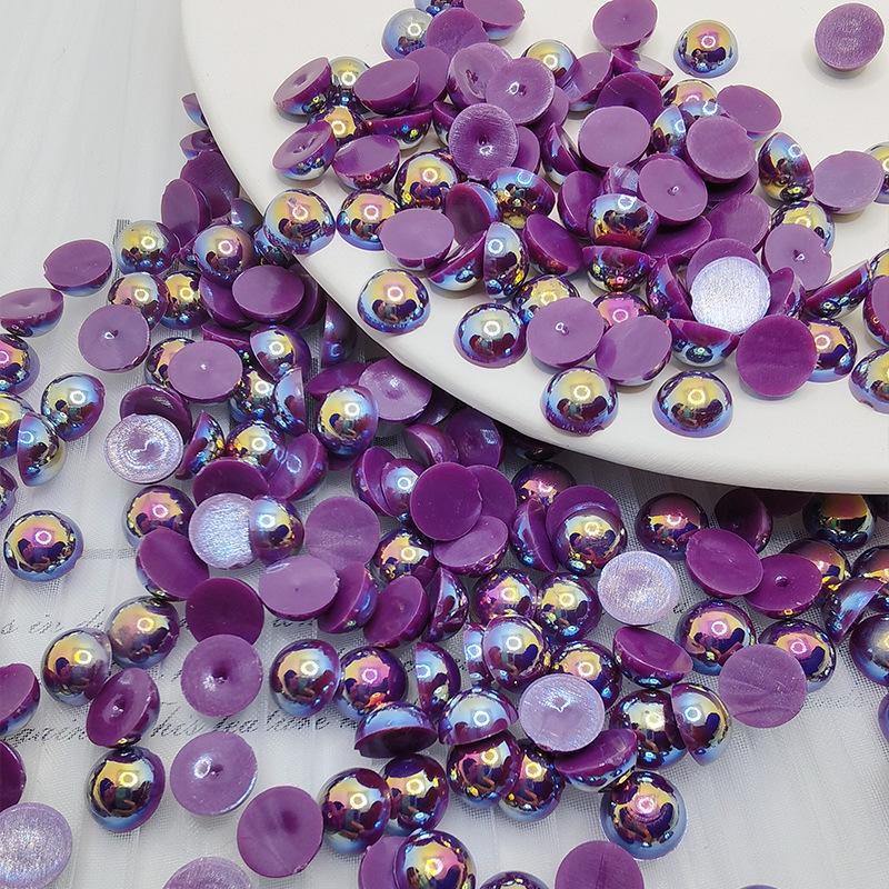 Halvcirkulära platta botten AB Fantasyfärg ABS Pärlemor Högblanka Runda Pärlor för DIY-Smycken & Nageldekor