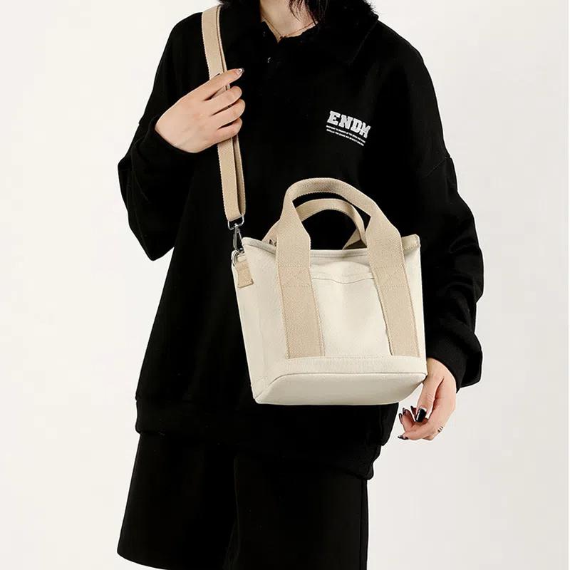 Women Small Bag With Fashion Lady Single Shoulder Portable Thickened Ladies Canvas Mobile Phone Bucket Tote Storage Bags